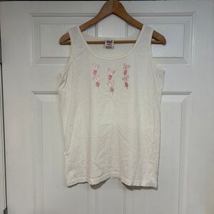 Chic White Tank Top with Pink Floral Accents